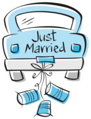 Just Married Blue Car With Cans Sticker