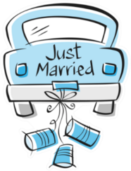 Just Married Blue Car With Cans Sticker