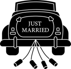 Just Married Cartoon Car With Cans Sticker