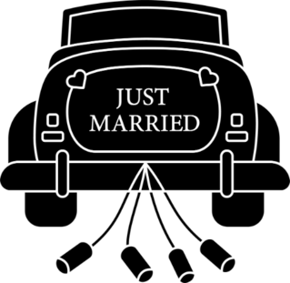 Just Married Cartoon Car With Cans Sticker