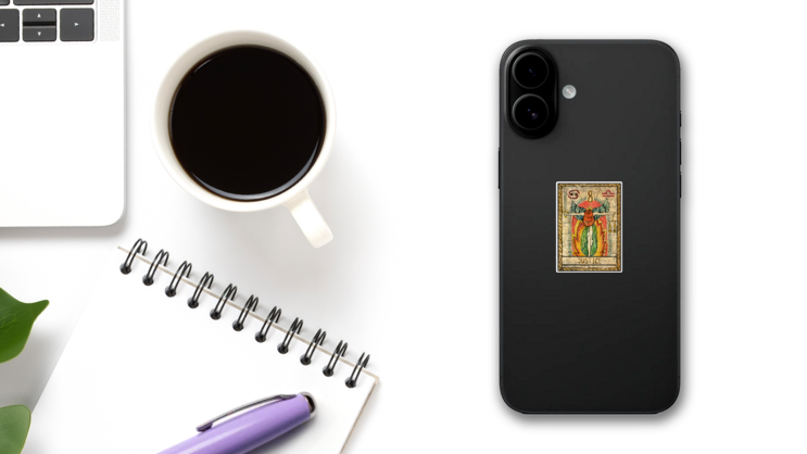 Justice Full Colorful Tarot Card Sticker on a Phone (New) example