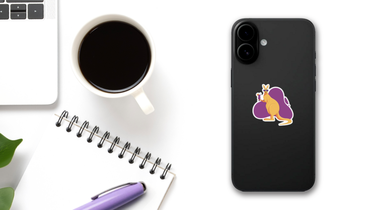 Kangaroo Cartoonish Cute Sticker on a Phone (New) example
