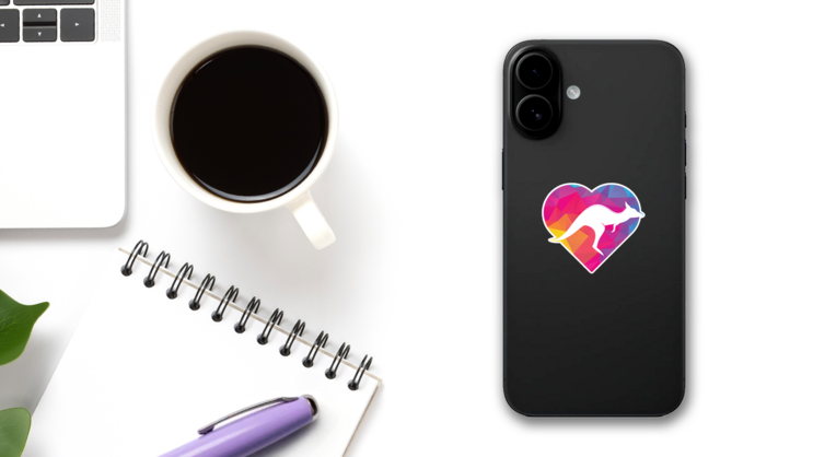 Kangaroo Heart Shape Sticker on a Phone (New) example