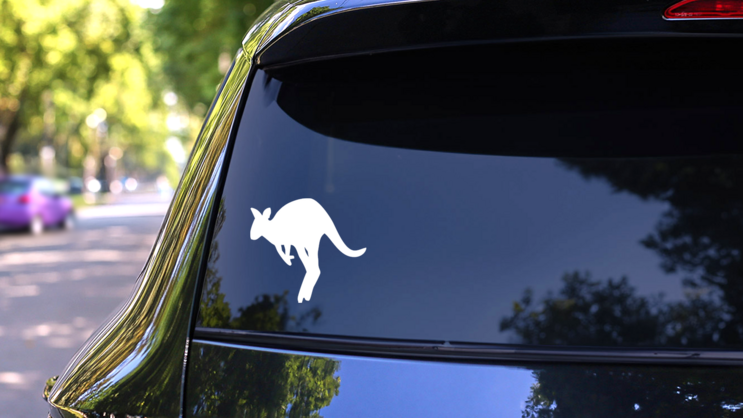 Kangaroo Hopping Forward Sticker on a Rear Car Window (New) example