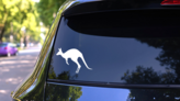 Kangaroo Jumping Sticker on a Rear Car Window (New) example