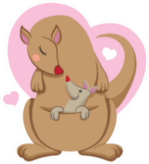 Kangaroo Mom And Cub Mascot Illustration Sticker
