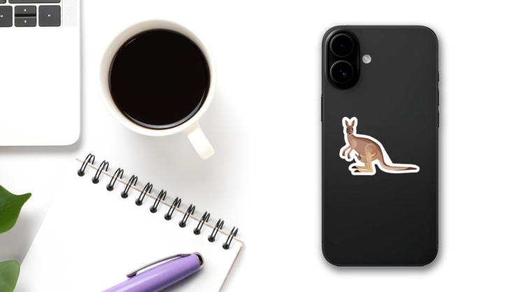 Kangaroo Mother Carrying A Baby In Its Pouch Sticker on a Phone (New) example