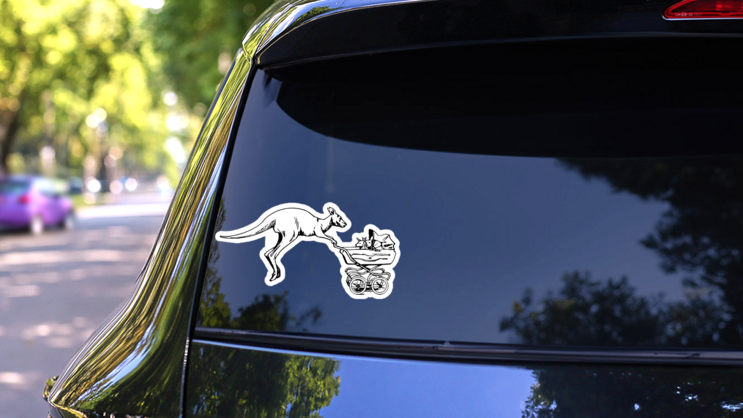 Kangaroo Pushes A Stroller With Baby Kangaroos Sticker on a Rear Car Window (New) example