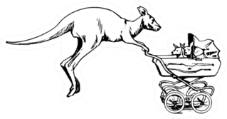 Kangaroo Pushes A Stroller With Baby Kangaroos Sticker