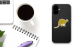 Kangaroo Standing Design In Gold Sparkle Sticker on a Phone (New) example
