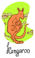 Kangaroo With A Baby Kangaroo In A Pocket On A Green Sticker