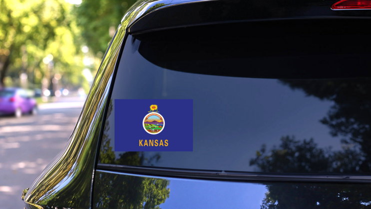 Kansas Ks State Flag Sticker on a Rear Car Window (New) example