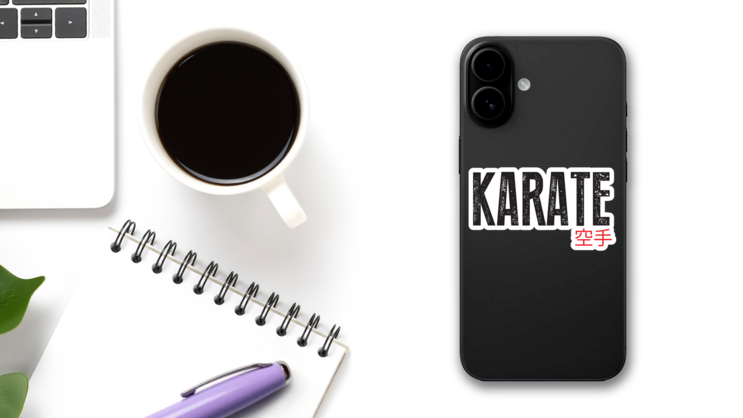 Karate Font, Karate Japan Sticker on a Phone (New) example