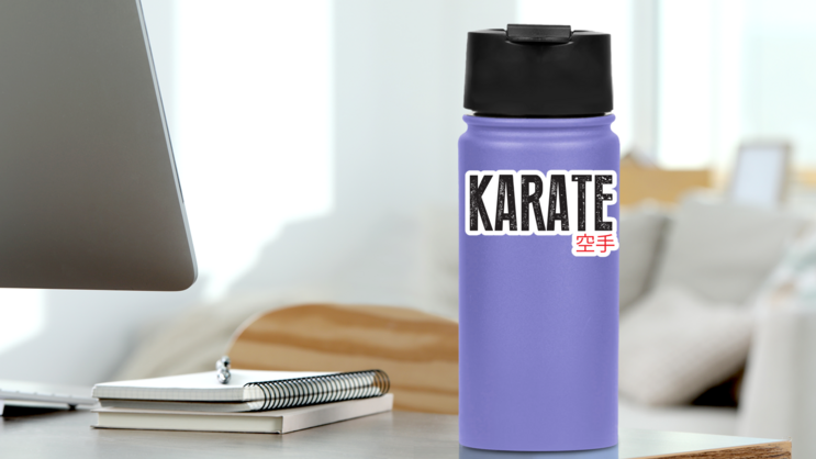 Karate Font, Karate Japan Sticker on a Water Bottle (New) example
