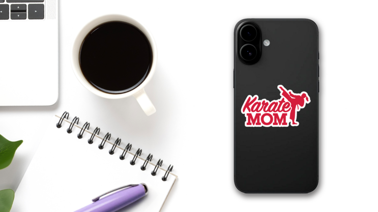 Karate Mom Sticker on a Phone (New) example