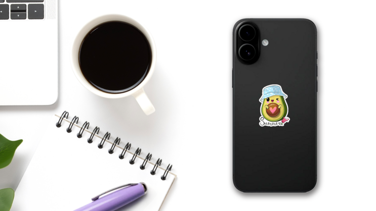 Kawaii Avocado Sticker on a Phone (New) example