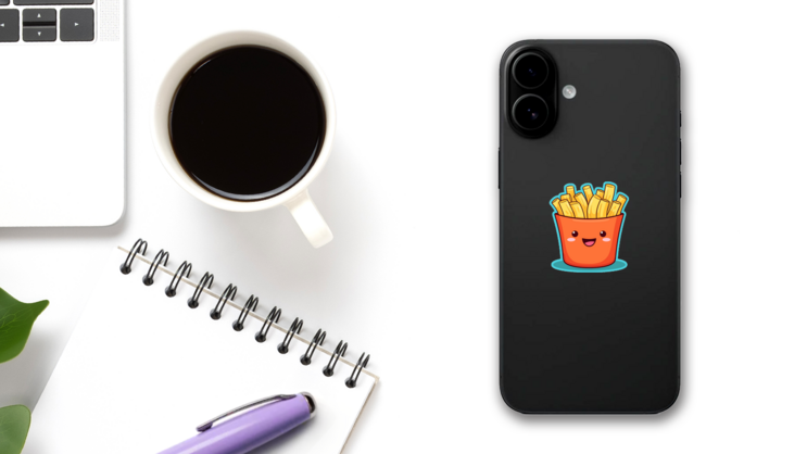 Kawaii French Fries Sticker on a Phone (New) example