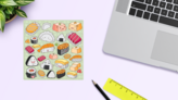 Kawaii Japanese Cuisine Sticker Sheet on a Desk (New) example