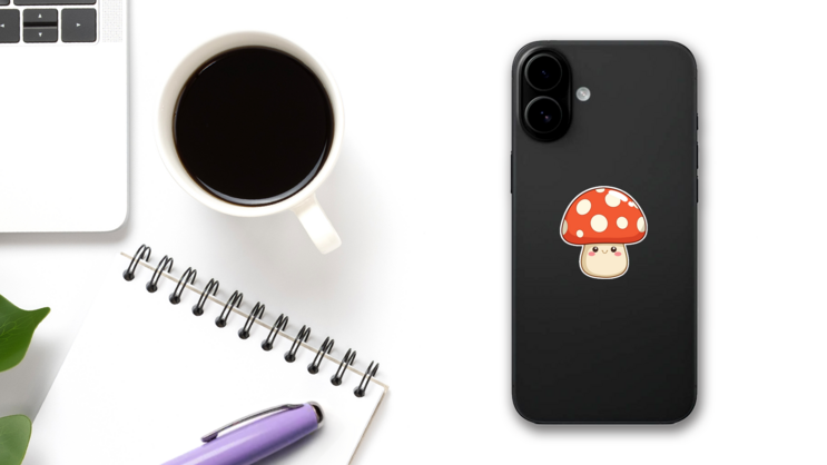 Kawaii Mushroom Sticker on a Phone (New) example