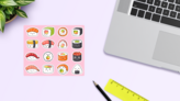 Kawaii Pink Sushi Sticker Sheet on a Desk (New) example