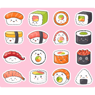 Kawaii Pink Sushi Sticker Sheet