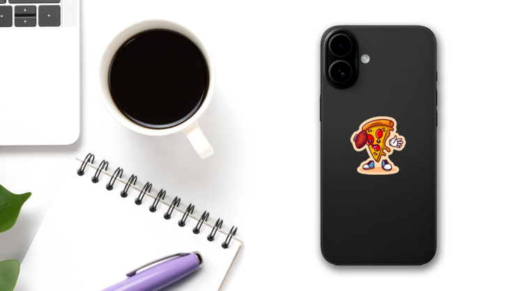 Kawaii Pizza Football Player Sticker on a Phone (New) example