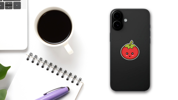 Kawaii Tomato Sticker on a Phone (New) example