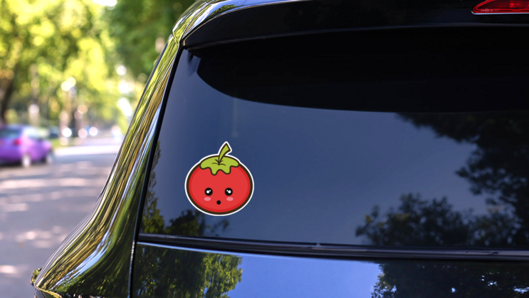 Kawaii Tomato Sticker on a Rear Car Window (New) example