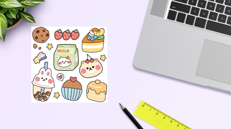 Kawaii Treats Sticker Sheet on a Desk (New) example