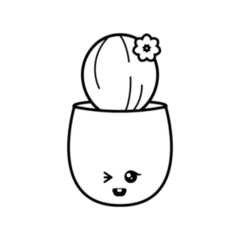 Kawaii Winky Face Cactus with Flower Transfer Sticker
