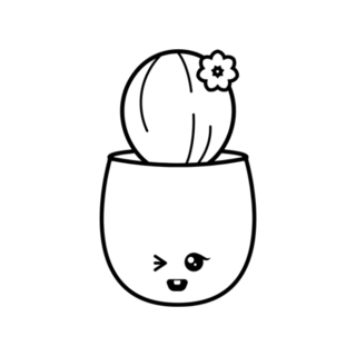 Kawaii Winky Face Cactus with Flower Transfer Sticker