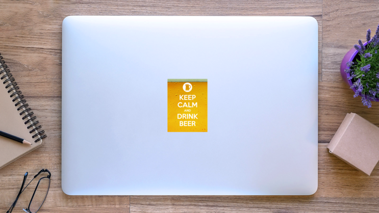 Keep Calm And Drink Beer Rectangle Sticker on a Laptop (New) example