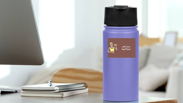 Keep Calm And Enjoy Pizza Skeleton Sticker on a Water Bottle (New) example