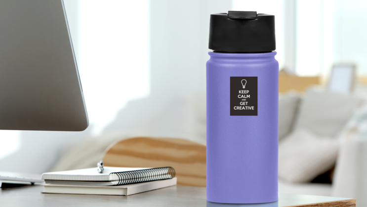Keep Calm And Get Creative Sticker on a Water Bottle (New) example