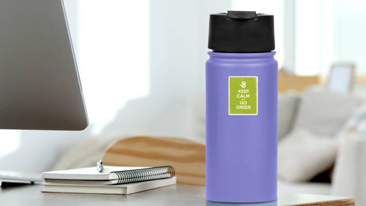 Keep Calm And Go Green Sticker on a Water Bottle (New) example