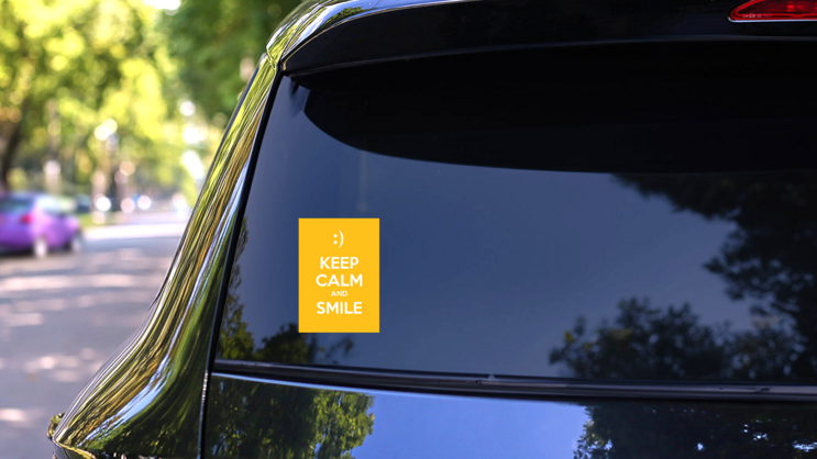 Keep Calm And Smile Sticker on a Rear Car Window (New) example