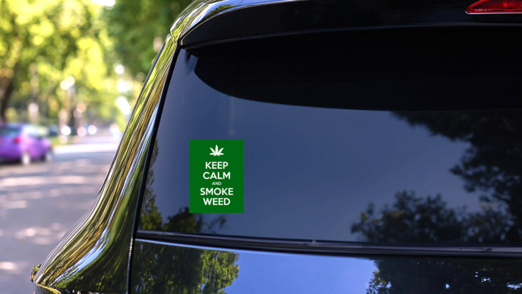 Keep Calm And Smoke Weed Sticker on a Rear Car Window (New) example