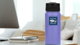 Keep Calm And Swim Faster Sticker on a Water Bottle (New) example