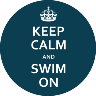 Keep Calm And Swim On Blue Poster With Crown Sticker
