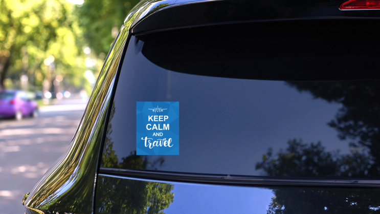 Keep Calm And Travel Sticker on a Rear Car Window (New) example