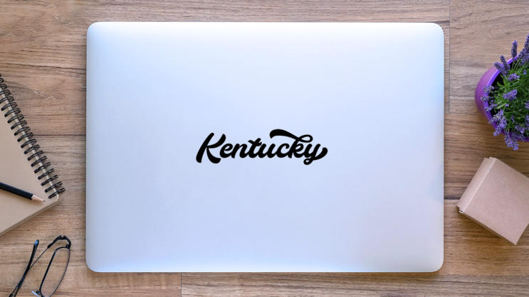 Kentucky Calligraphy Sticker on a Laptop (New) example