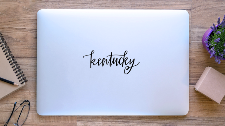 Kentucky Script Sticker on a Laptop (New) example