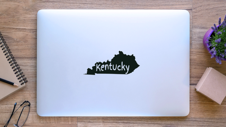 Kentucky State With Typography Sticker on a Laptop (New) example