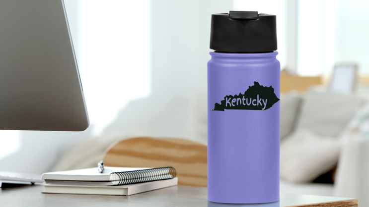 Kentucky State With Typography Sticker on a Water Bottle (New) example