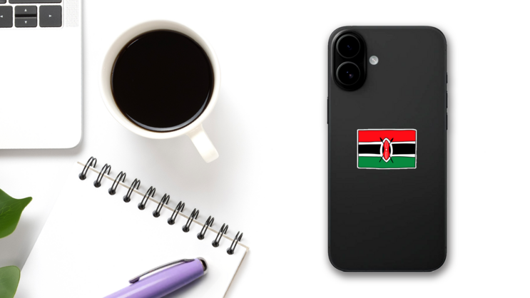 Kenya Flag Doodle Sticker on a Phone (New) example