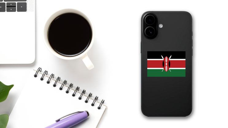Kenya Flag Sticker on a Phone (New) example
