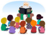 Kids Listening To A Senior Man Reading Bible Stories Sticker