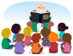 Kids Listening To A Senior Man Reading Bible Stories Sticker