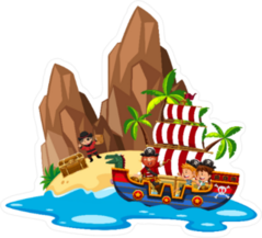 Kids Sailing On Pirate Ship Illustration Sticker