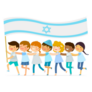 Kids Walk In A Line With A Big Israeli Flag Sticker